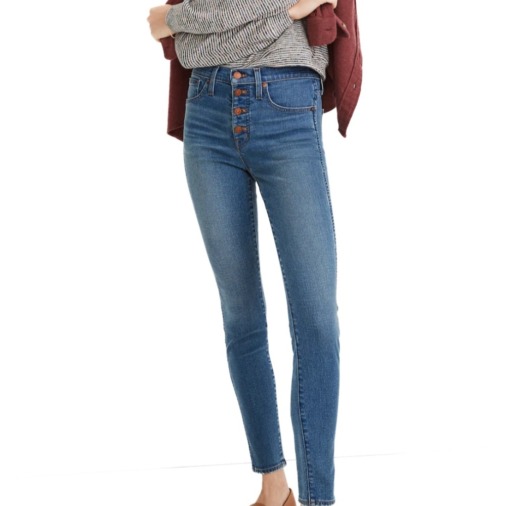 Madewell Petite 10” High-Rise Skinny Jeans Button Front Tencel Denim Size 28P